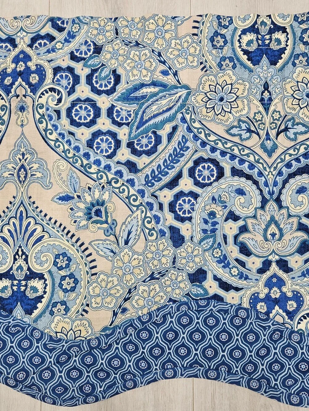 Waverly Moonlit Shadows Wave Valances Blue Medallion Floral Paisley 52x18